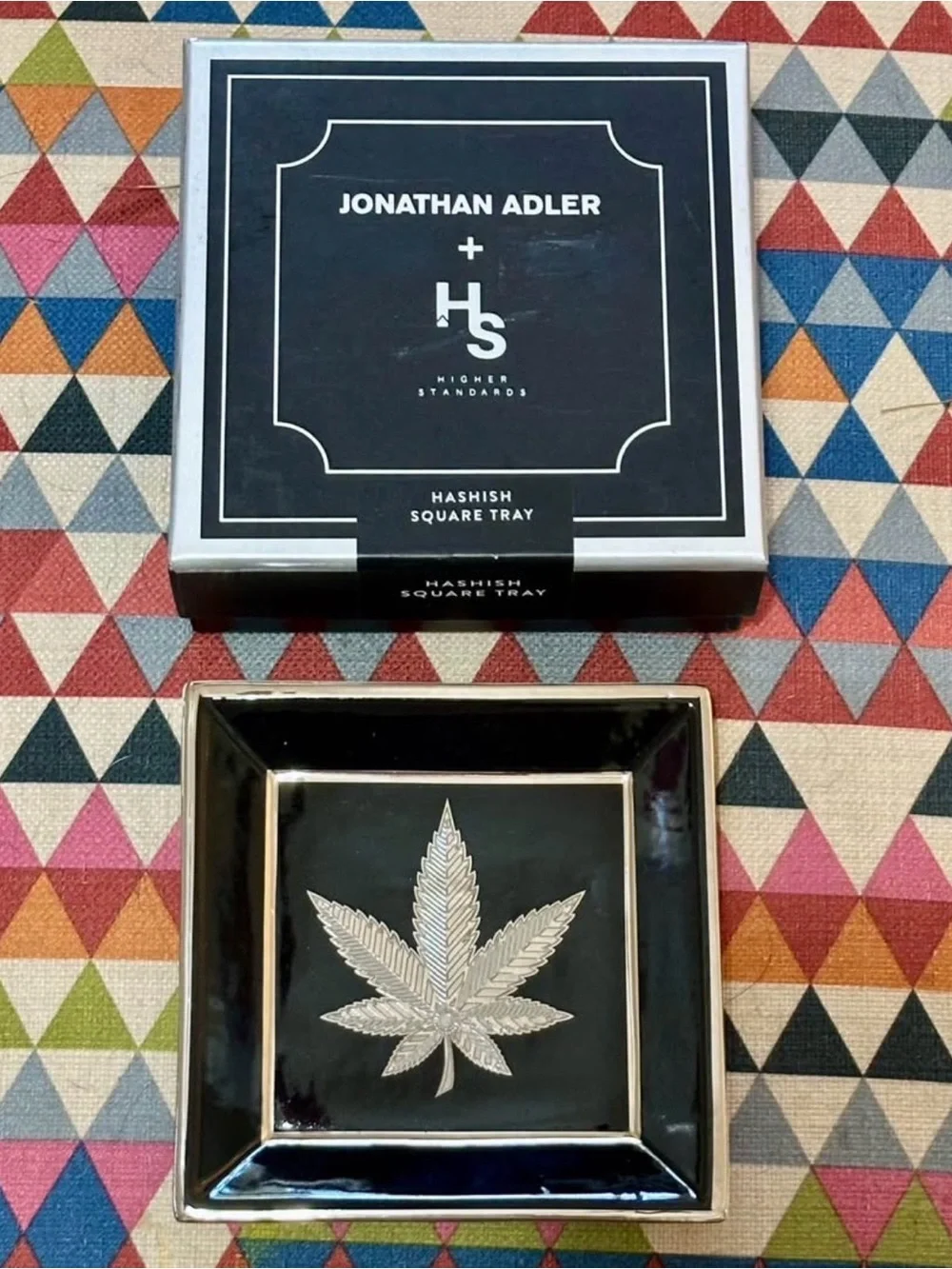 Jonathan Adler Decorative Black Leaf Tray - Silver Leaf Motif